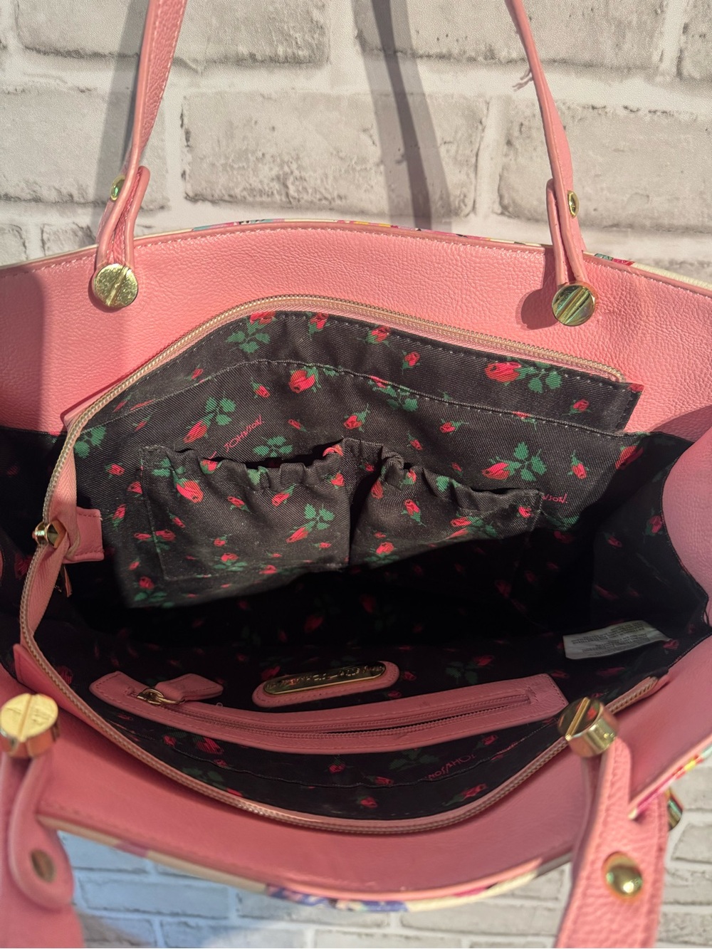 Betsey Johnson Pink Bow Floral Tote Bag Cottagecore Glam - Picture 6 of 8
